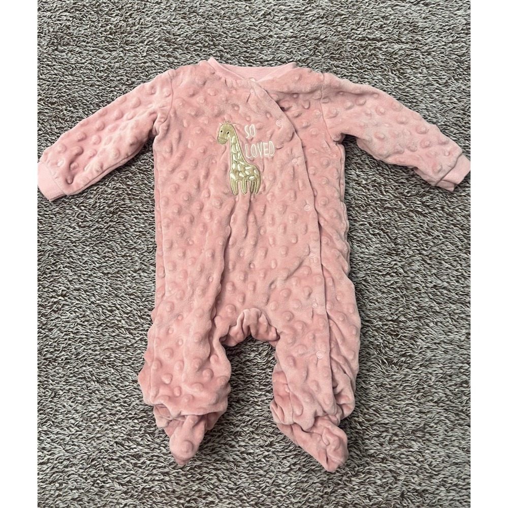 Kyle & Deena Baby Girl 0-3M Pink Plush Footed Sleeper Giraffe So Loved